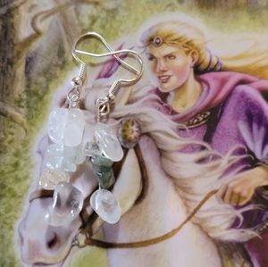 Fancy jasper + clear quartz earrings , all natural real semi precious stones